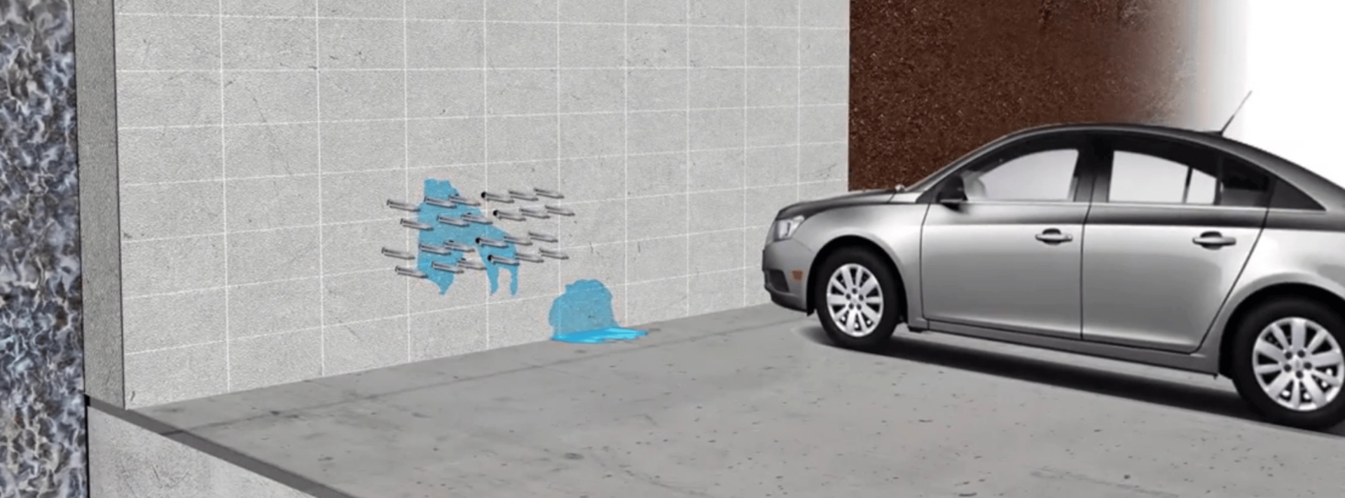 Polyuretanová injektáž – aktivní průsak vody